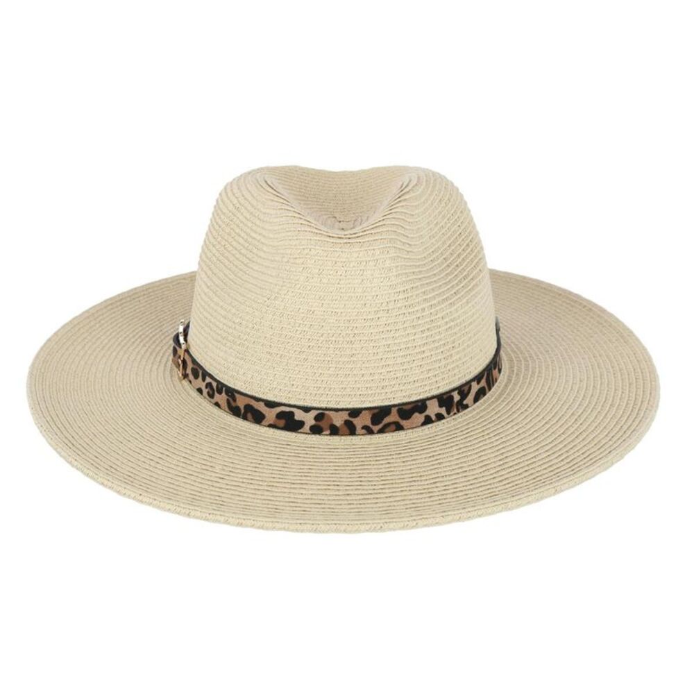 Karen Keith Women's Braided Toyo Fedora Sun Hat with Leopard Hat Band